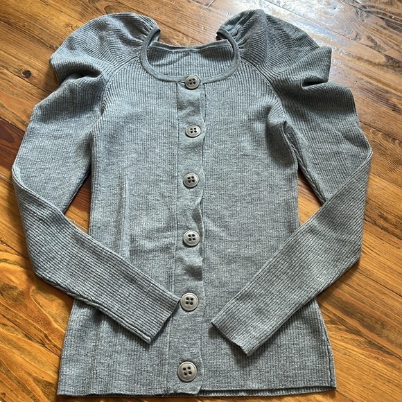 Trina‎ Turk 100% Merino Wool Ribbed Puff Sleeve Cardigan size XS - Picture 10 of 12